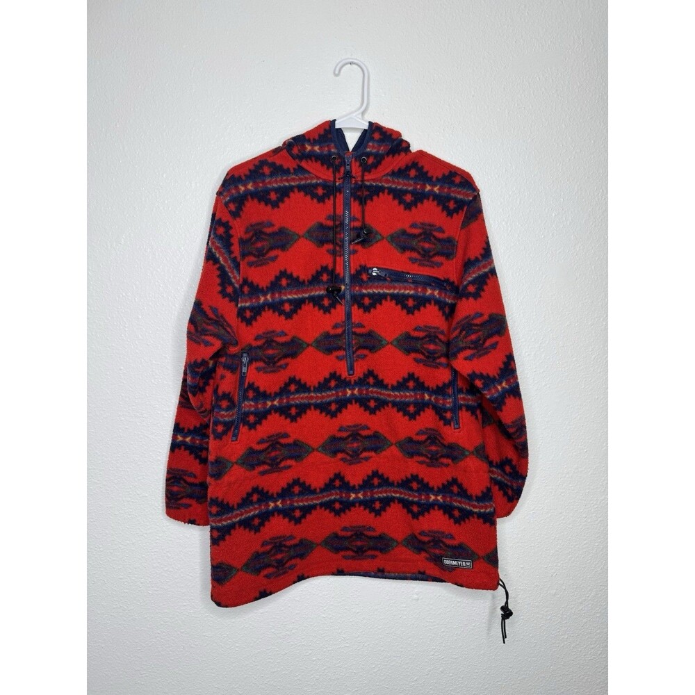 Obermeyer Vintage 90's Fleece Pullover Sweater Aztec Women's Sz M Hood Southwest
